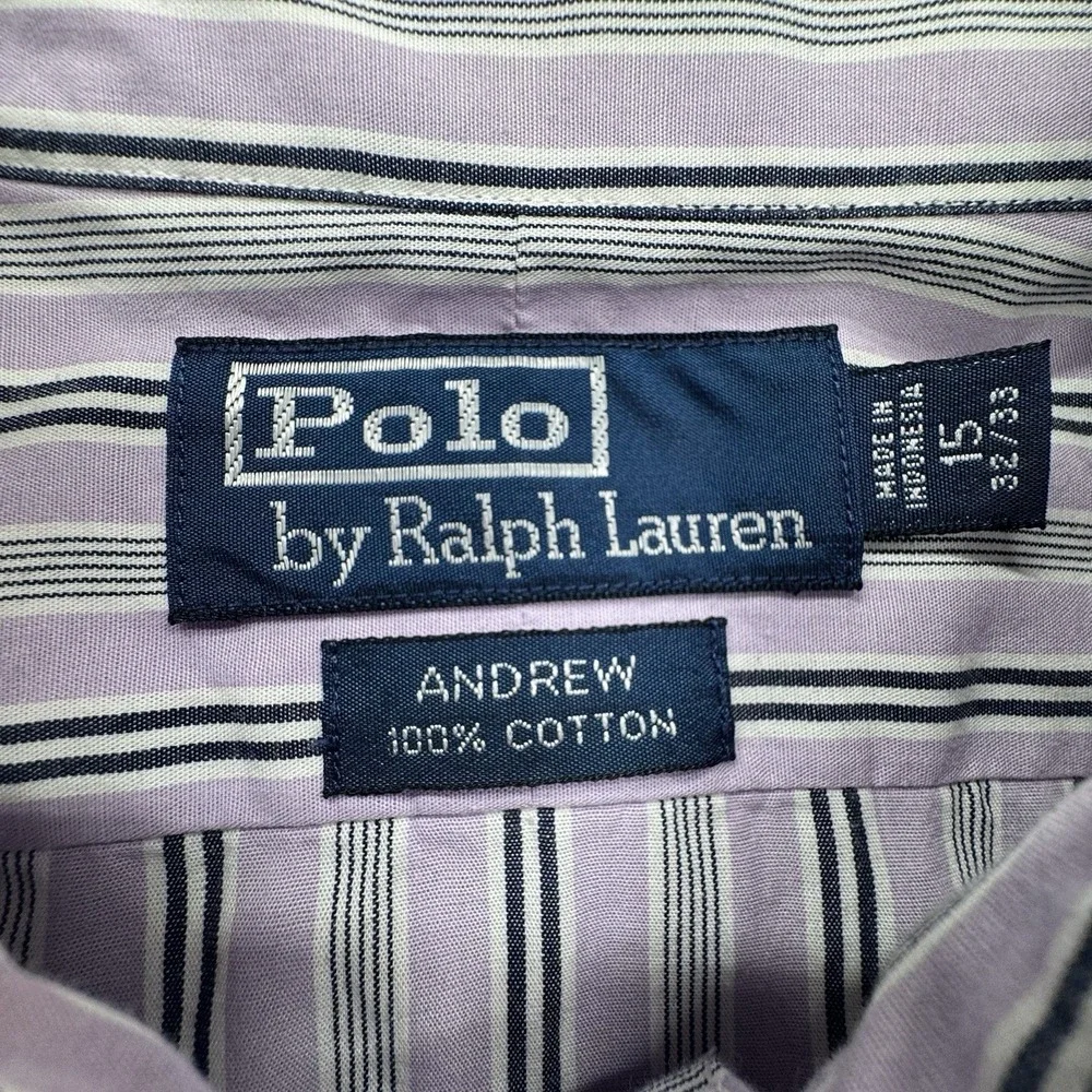 Polo Ralph Lauren Andrew Men Dress Shirt Purple 15 32/33‎ Preppy Small Striped